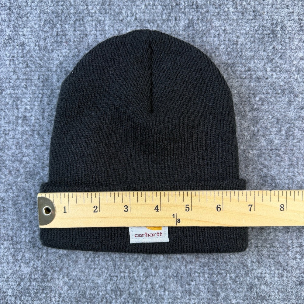 Carhartt Ribbed Knit Cuffed Beanie Toddler Logo Patch OS Black - Picture 6 of 7